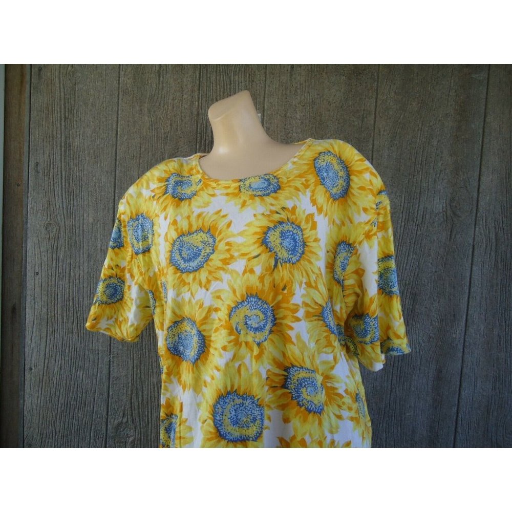 NOS Vtg 80s/90s Shirt Yellow BOLD Sunflowers 18/20 Cotton Blend Shoulder Pads